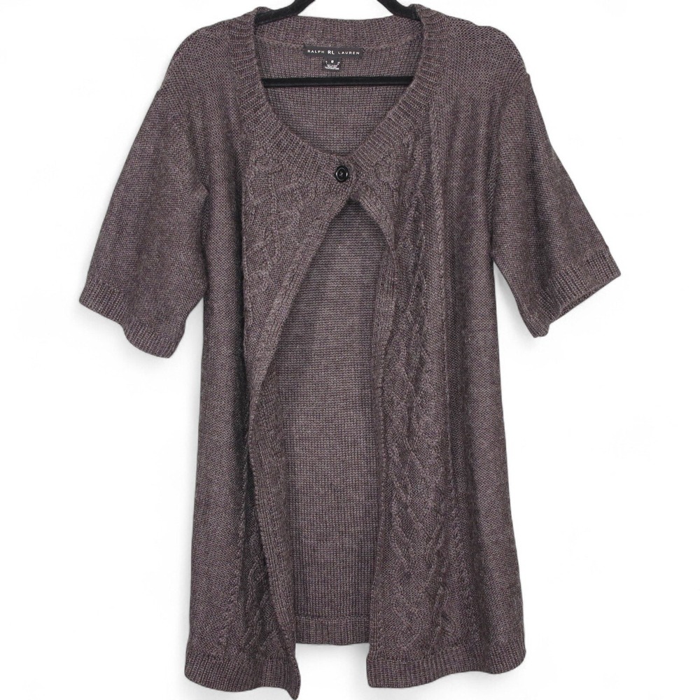 Ralph Lauren Black Label Cardigan Open Front Cable Knit Short Sleeve Gray Size 8